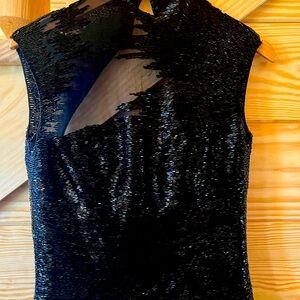 Jovani pageant dress. Black sequined with mess top.